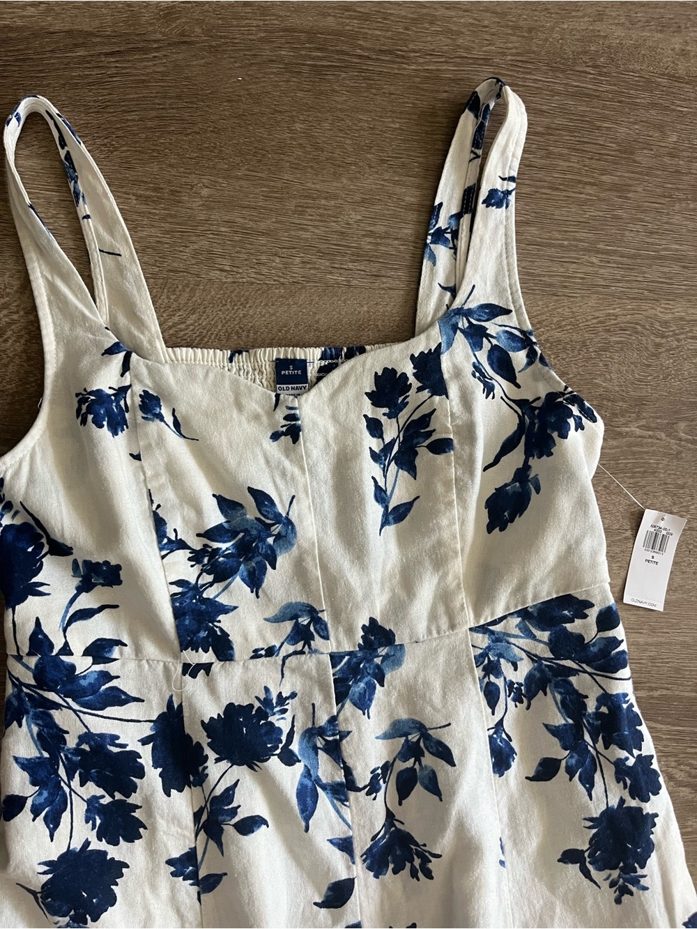 Old Navy White Midi Dress with Blue Floral Print - Picture 4 of 6